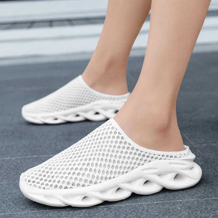 2025 Breathable Mesh, Summer Men's Large-sized 48 Lightweight, Anti-slip and Comfortable Half-support Casual Sports Flat Shoes