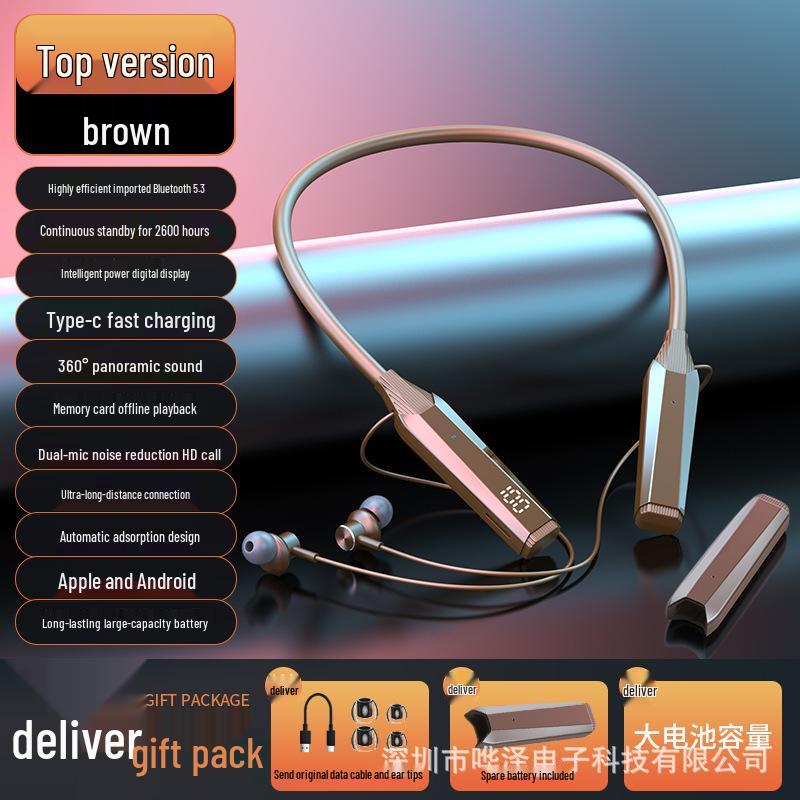 Bluetooth Neckband Headphones with Card Slot, Digital Display, Removable Battery, Universal Compatibility