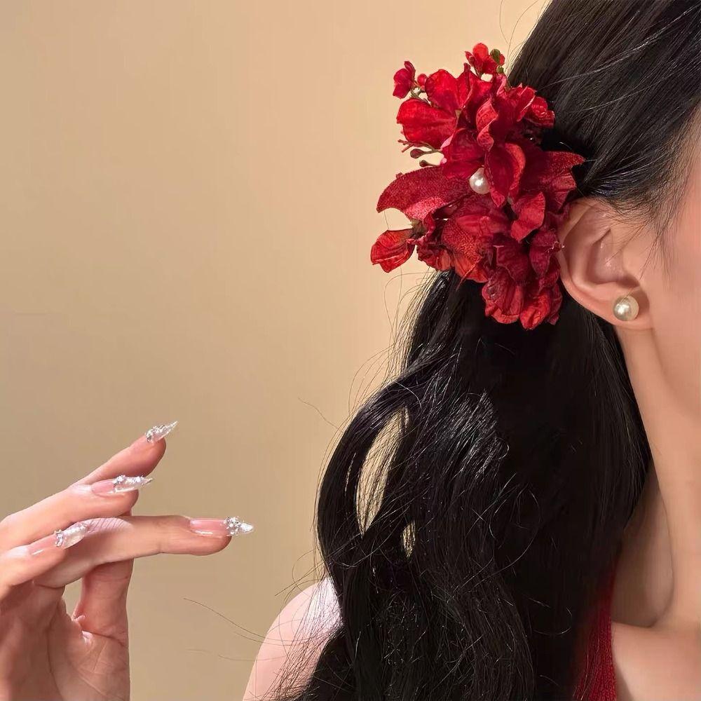 Red Chinese Style Hair Clip Butterfly Flower Hairpin Elegant Hanfu Hair Accessories  Wedding Party