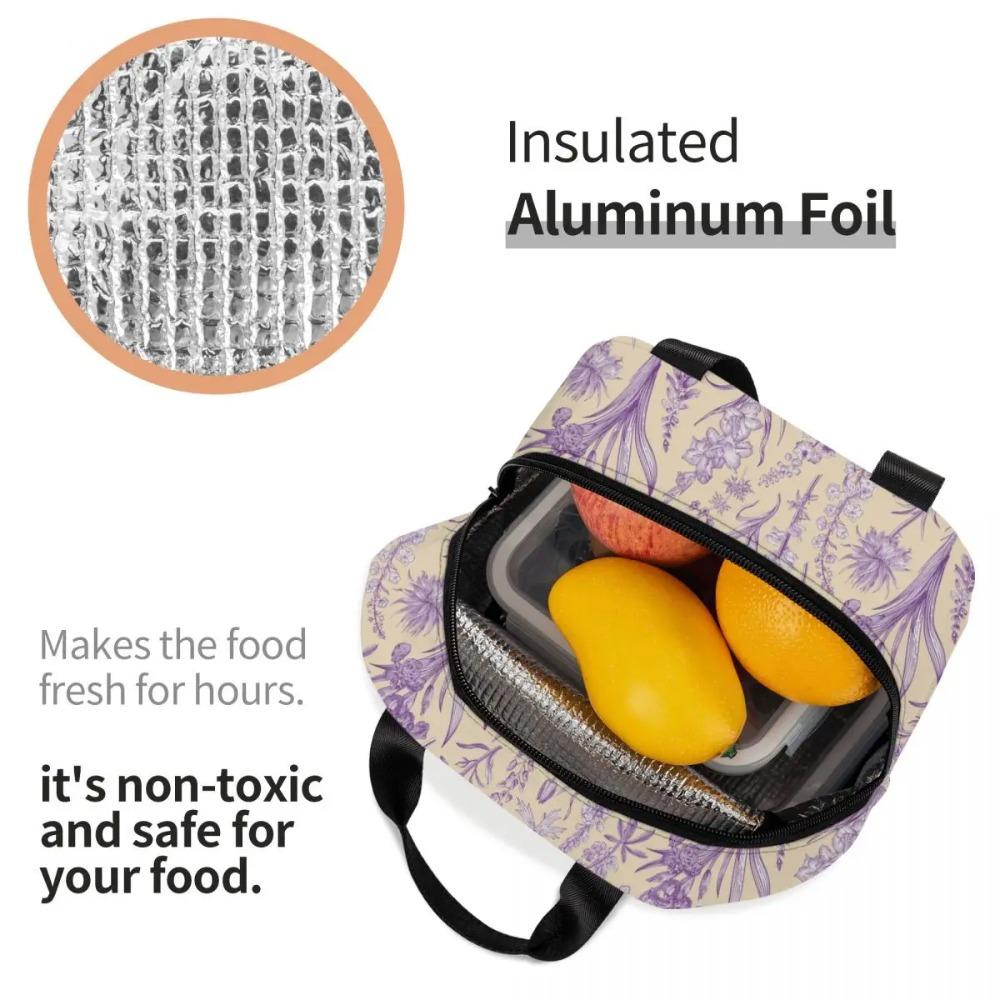 Custom Purple Flower Toile De Jouy Inspired Pattern Insulated Lunch Tote Bag for Women Portable Cooler Thermal Food Lunch Box