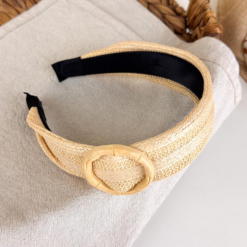 Bohemian Straw Wide-Brimmed Headband for Women - Vacation Style Hair Accessory