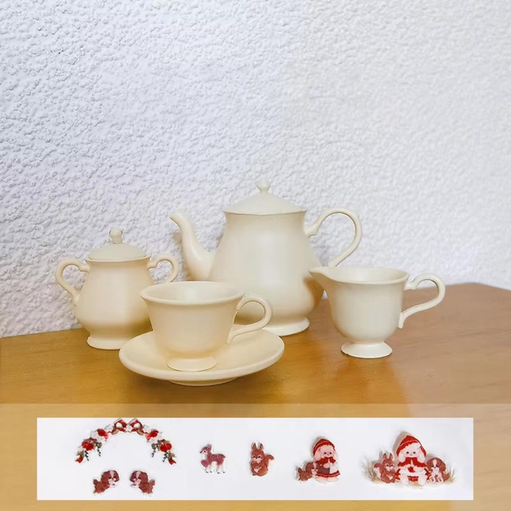 5Pcs/Set Model Miniature Porcelain Tea Cup Set Teapot Miniature Scene Toy  Dollhouse Accessories