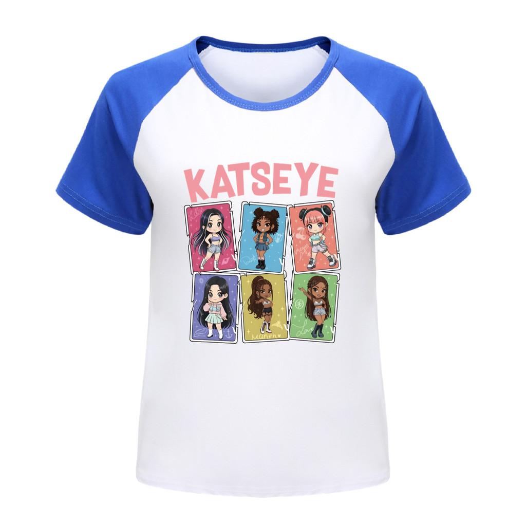 5300 Dziecięca Dziewczęca Koszulka Raglanowa z Krótkim Rękawem z Nadrukiem KATSEYE