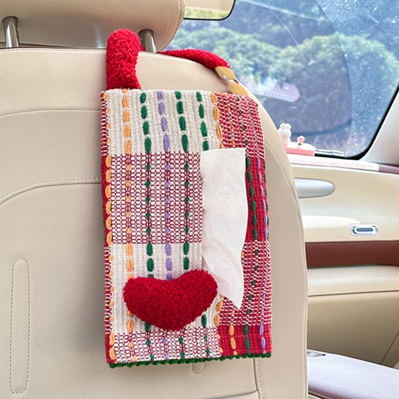 Creative Heart Shape Hanging Backseat Car Tissue Box Multi Functional Tissue Bag