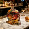 Decantador de Crânio Gótico, Garrafa de Licor de Vidro Pintada à Mão com Design Floral, Dispensador de Vinho Esculpido em 3D para Bar Doméstico, Decoração de Halloween