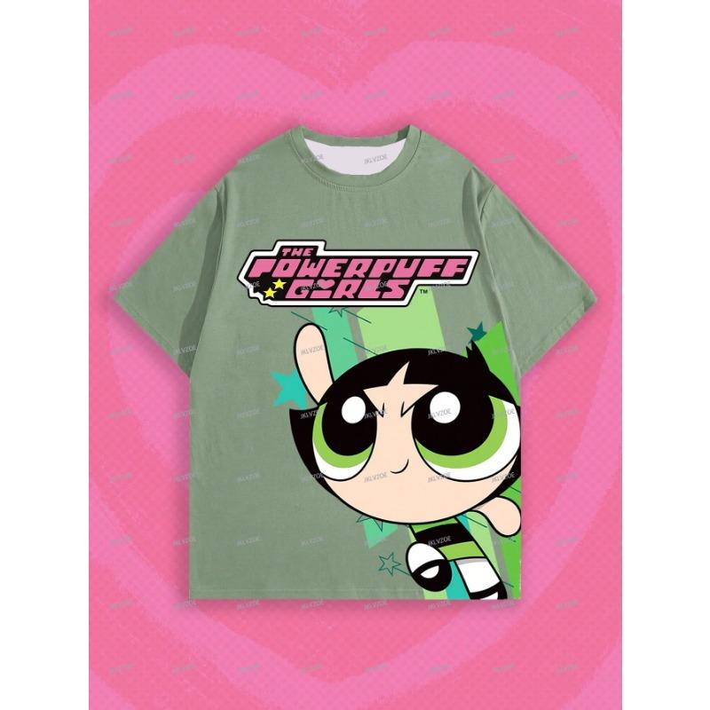 THE POWERPUFF GIRLS Women's Short Sleeve 3D Print T-shirt Round Neck Summer Oversized Casual T-Shirt Women's Clothes