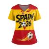 Women's Short Sleeve V-Neck Scrub Top with Pockets and Side Slits, Soccer Flag Print