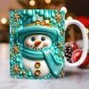 3D Snowman Christmas Ceramic Coffee Mug Hat Scarf Tea Cup