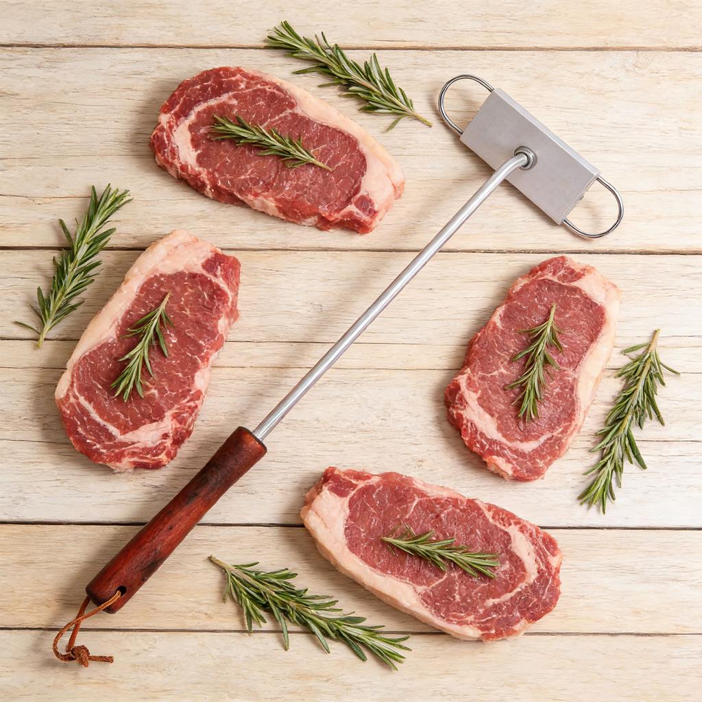 Grill Branding Iron Set with Wooden Handle, Interchangeable Letters for Steak Burger Marking, Stainless Steel Grill Branding Tool