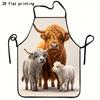 1pc Highland Cow Apron Suitable for Home Kitchen, BBQ, Picnic & Gifts - Cute Scottish Cow with Highland Cow Family Pattern, Apron for Cooking, Cleanin