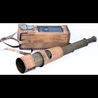 Antique Retro High Magnification Tube Telescope with Pirates Handicraft Leather Case Nautical Vintage Sailor Spyglass