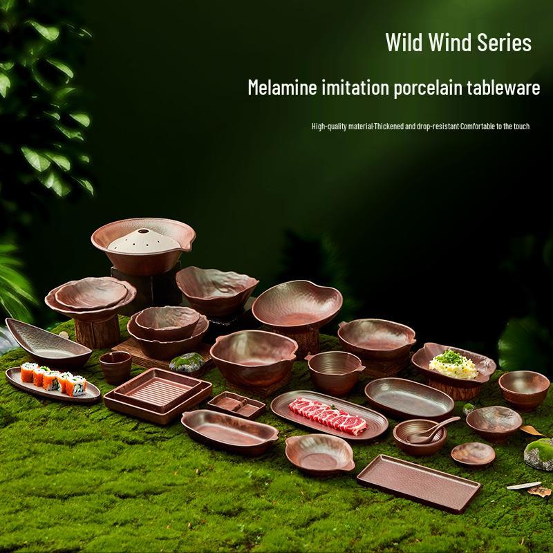 Melamine Plate for Gourmet Hot Pot, Barbecue & Shrimp: Mountain & Field Design