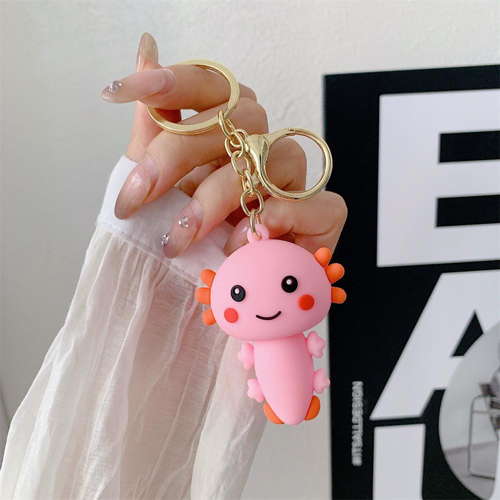 Best Selling Axolotl Salamander Figurine Pendant Hexagonal Dinosaur Keychain Cute Soft Rubber Doll Key Chain 6 cm розовый