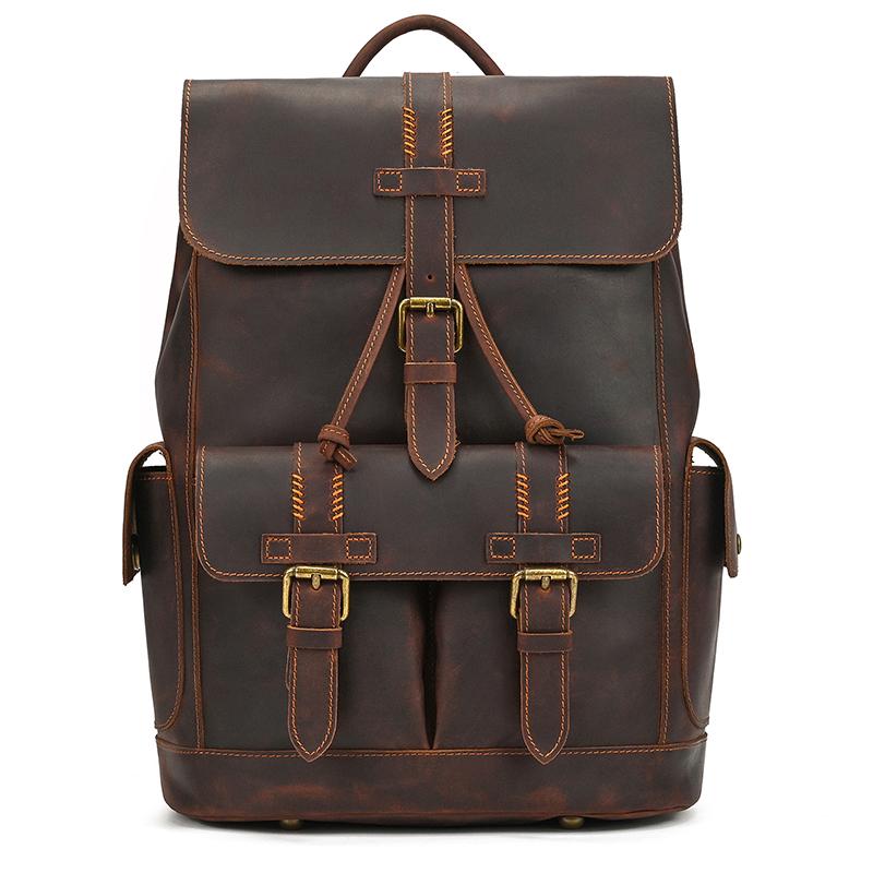 New Design 2026 crazy horse leather men's computer bag male leather backpack and retro large capacity school backpack bag