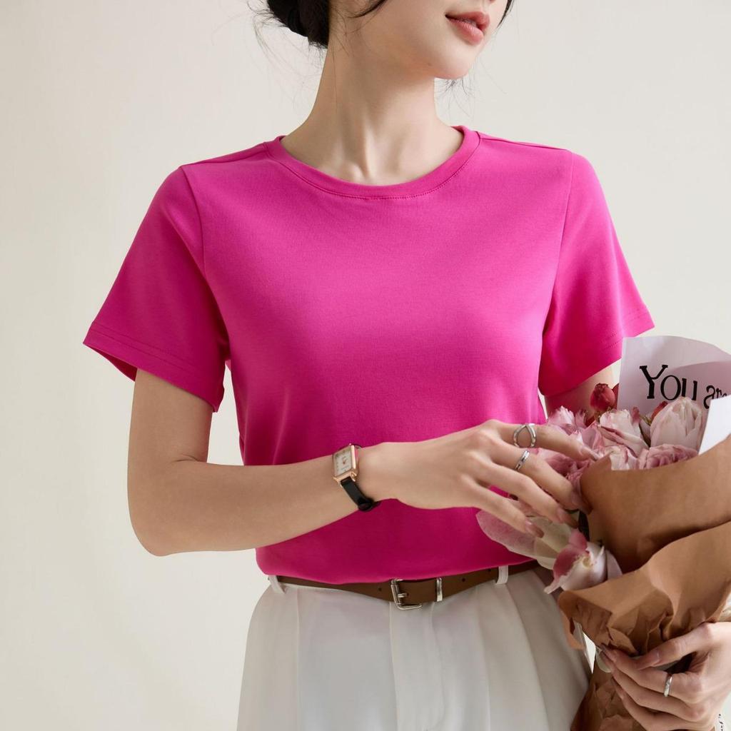 Ice-Feel Slim Fit Cotton Round Neck T-Shirt, Solid Color, Short-Sleeve, Women's 2025 Spring/Summer Collection