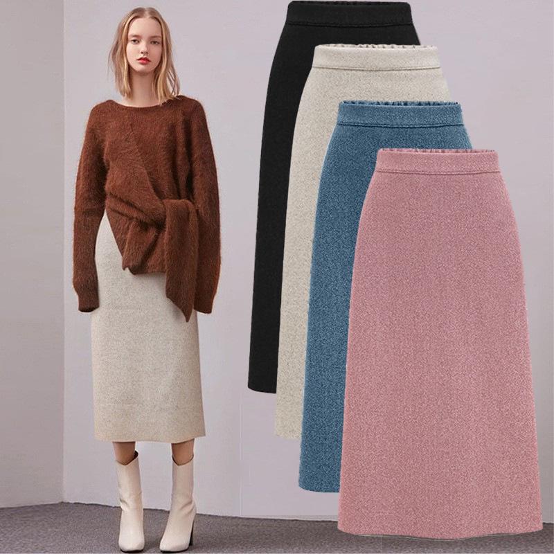 Women's High-Waisted Wool Midi Skirt - Retro A-Line for Autumn/Winter