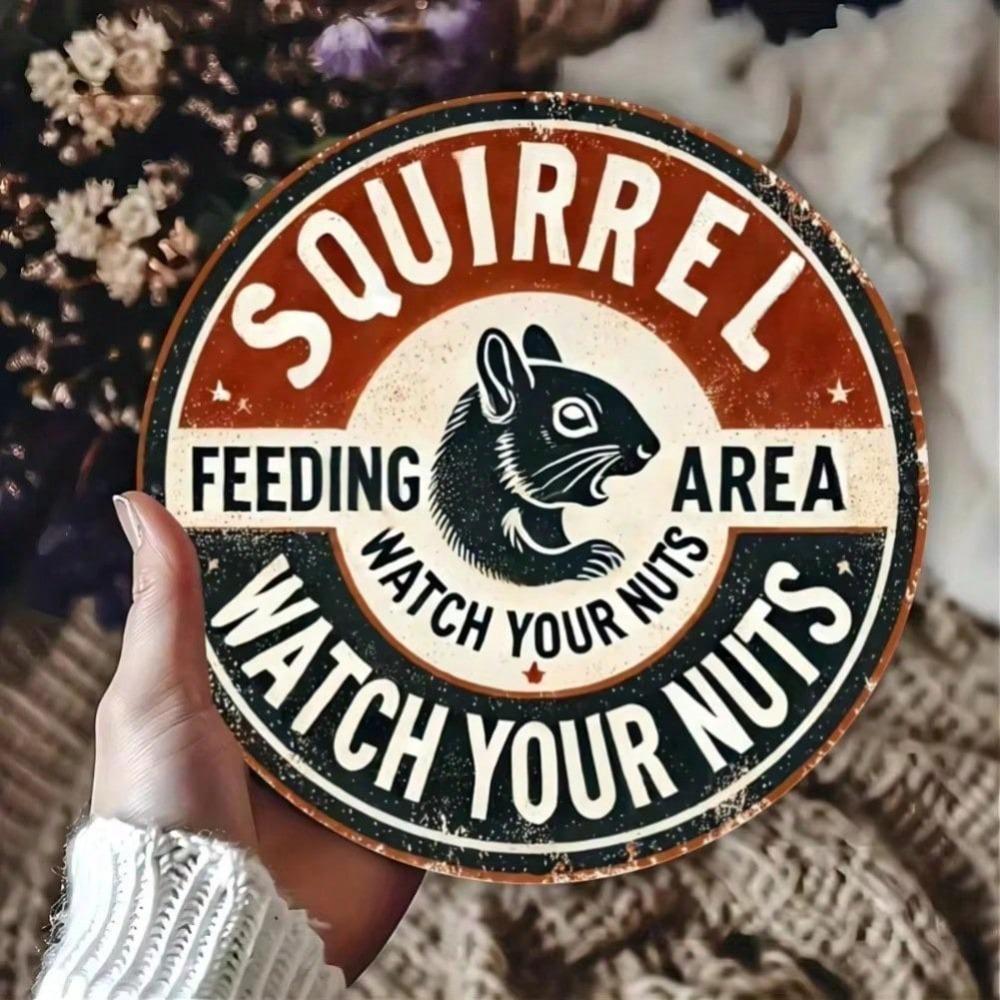 Charming Vintage Squirrel Feeding Tin Sign Home Wall Decor