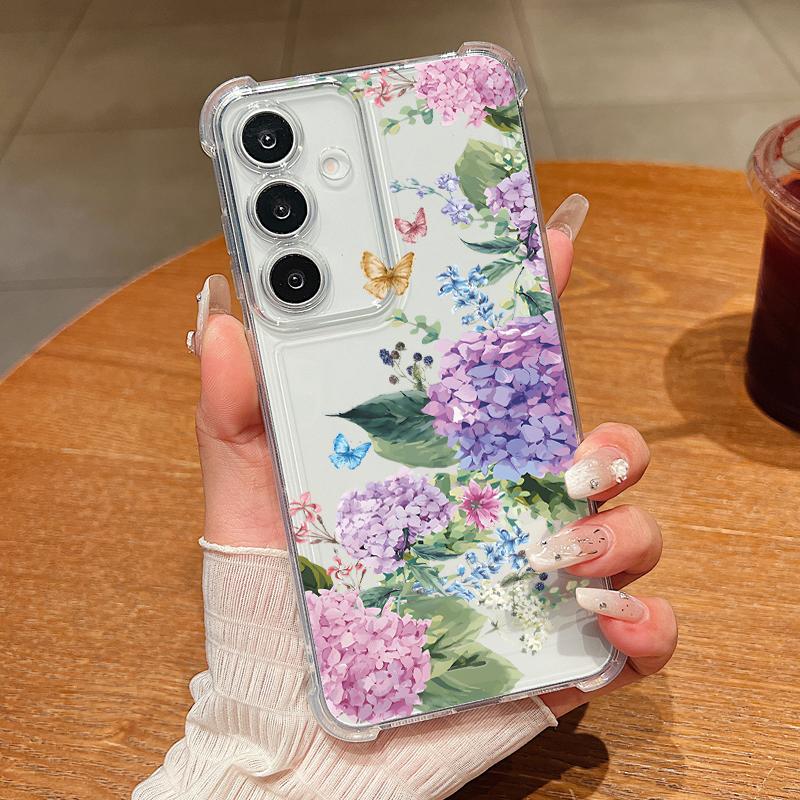 Retro Flowers Patterned Phone Case For Samsung Galaxy S26 S25 S24 S23 Ultra S22 Plus S21 S24 S25 FE Clear Shockproof Soft Cover