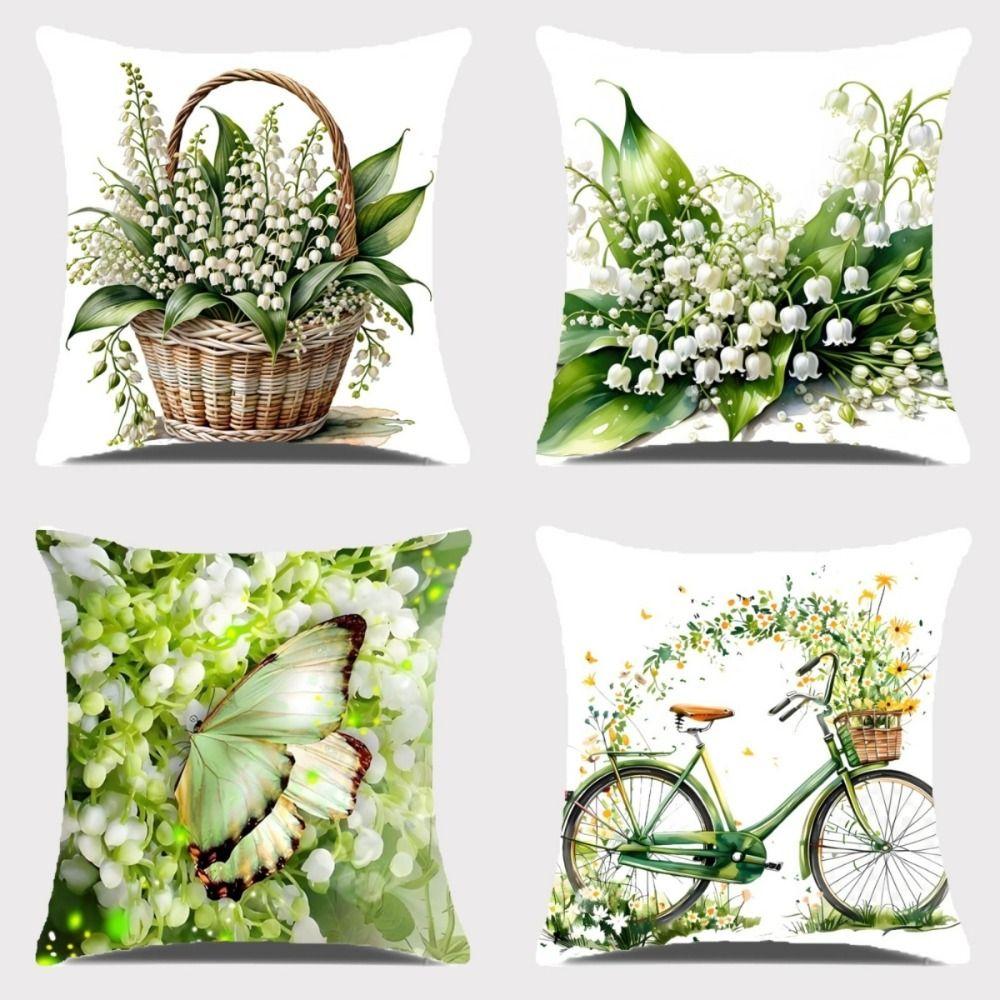 New Lily of the Valley Pillowcase Printed Floral Pattern Short Sofa Pillow Case Zipper 45*45cm Cushion Cover Spring Season