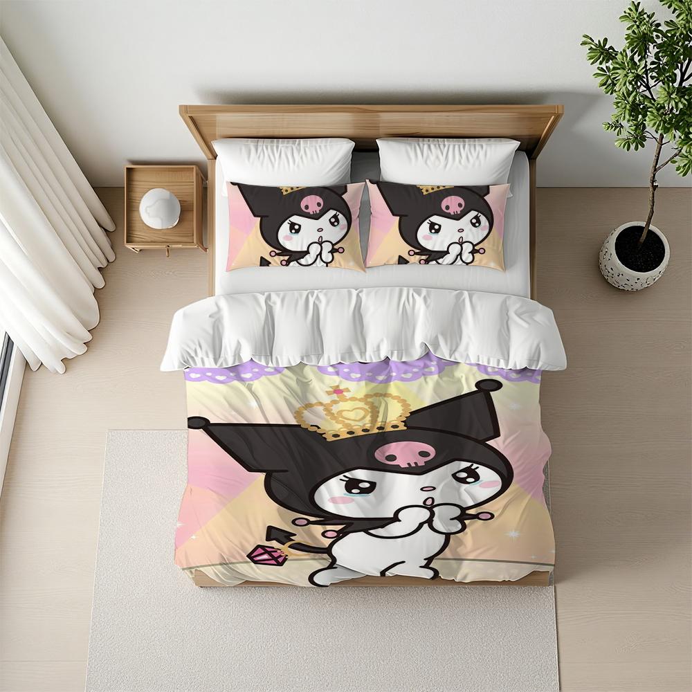 Cute K-Kuromi Duvet Cover Set Home Style Bedding Soft Laundry Cotton Bed 3 Piece Set Student Dormitory Gift