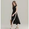 Spring Summer Women O Neck Comfortable Elegance Sleeveless Temperament High Waist A Line Simple Solid Color Long Dress