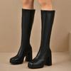Fashion Plus Size High Heels Boots for Women Square Heeled Chunky Platform Knee-High Boots Woman 2025 Winter Thick Sole Square Toe Boots
