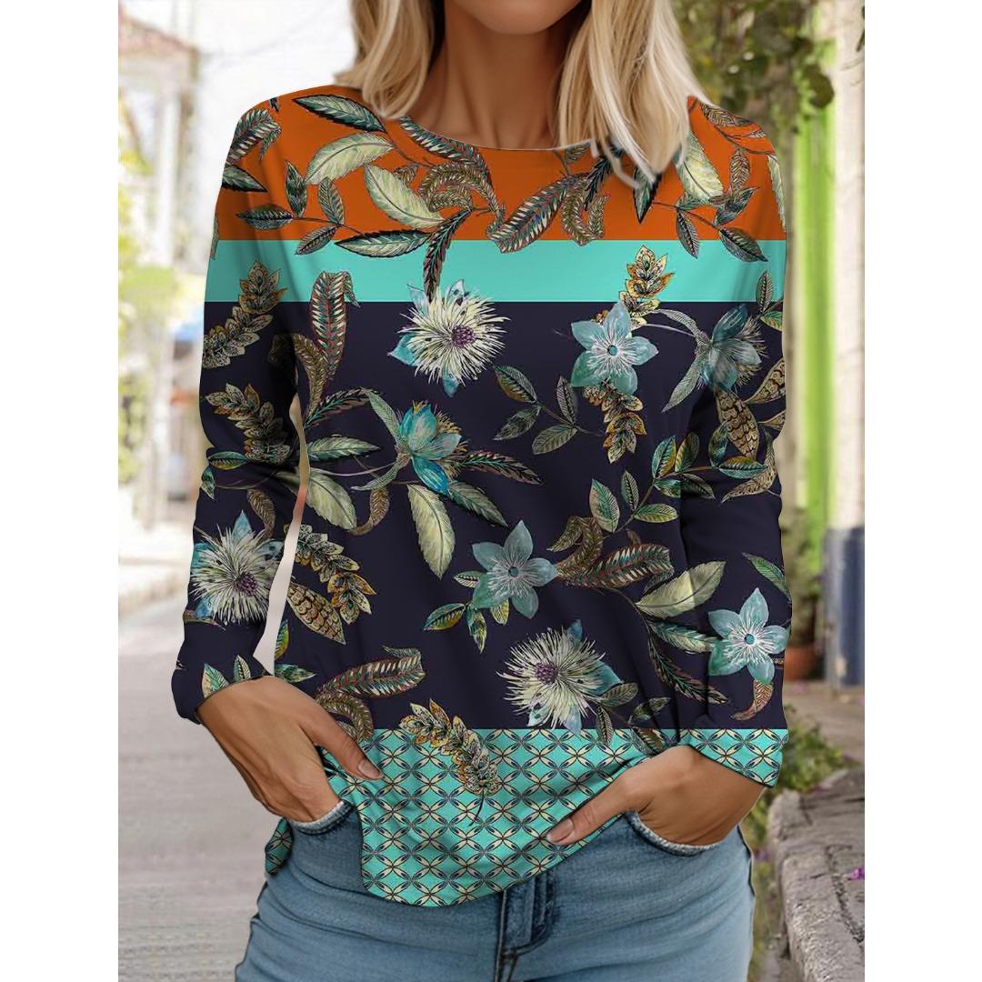 

Жіночі білі топи з довгими рукавами з круглим вирізом, повсякденні топи з 3d-принтом квітів, модні наклейки, жіноча футболка з довгими рукавами XL