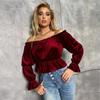Sexy and Elegant One Line Tie Collar Women Velvet Long Sleeve Tees
