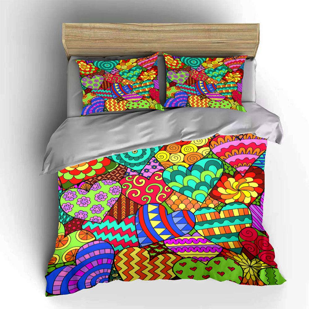 Colorful Heart Pattern Set Multiple Sizes Kid'S And Adults' Bedroom Exquisite 3Pc Bedding Set, Gift