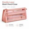 Transparent Mesh Transparent Pencil Pouch Double Layer Exam Stationery Bag  Exam Supplies
