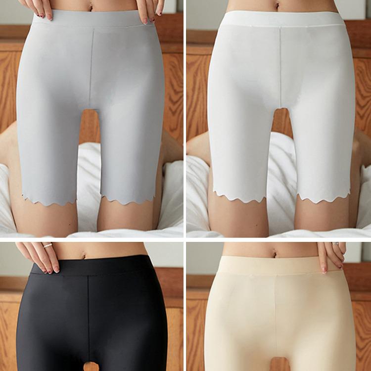 Women's Ice Silk Safety Shorts: Anti-Exposure, Non-Rolling Edge, Summer Thin, Two-in-One Extended Five-Point Base Layer.