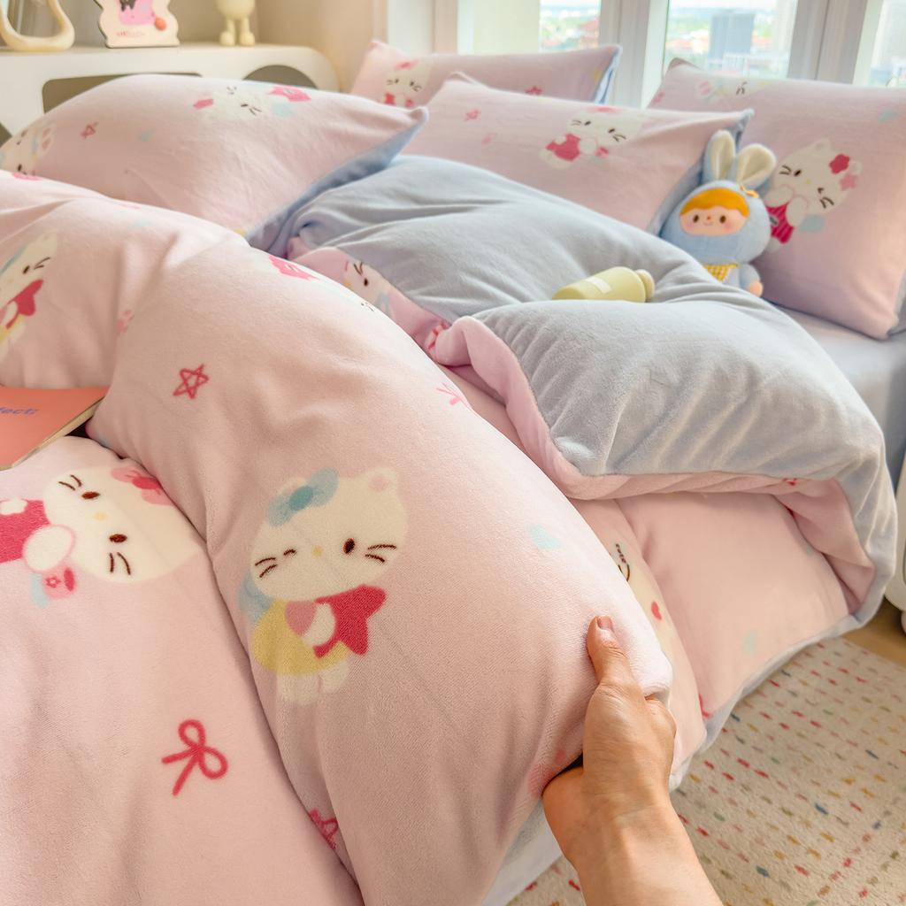 Thickened Milk Fleece Quilt Cover Single Piece Coral Fleece Quilt Cover Four-Piece Set Double-Sided Flannel Fleece