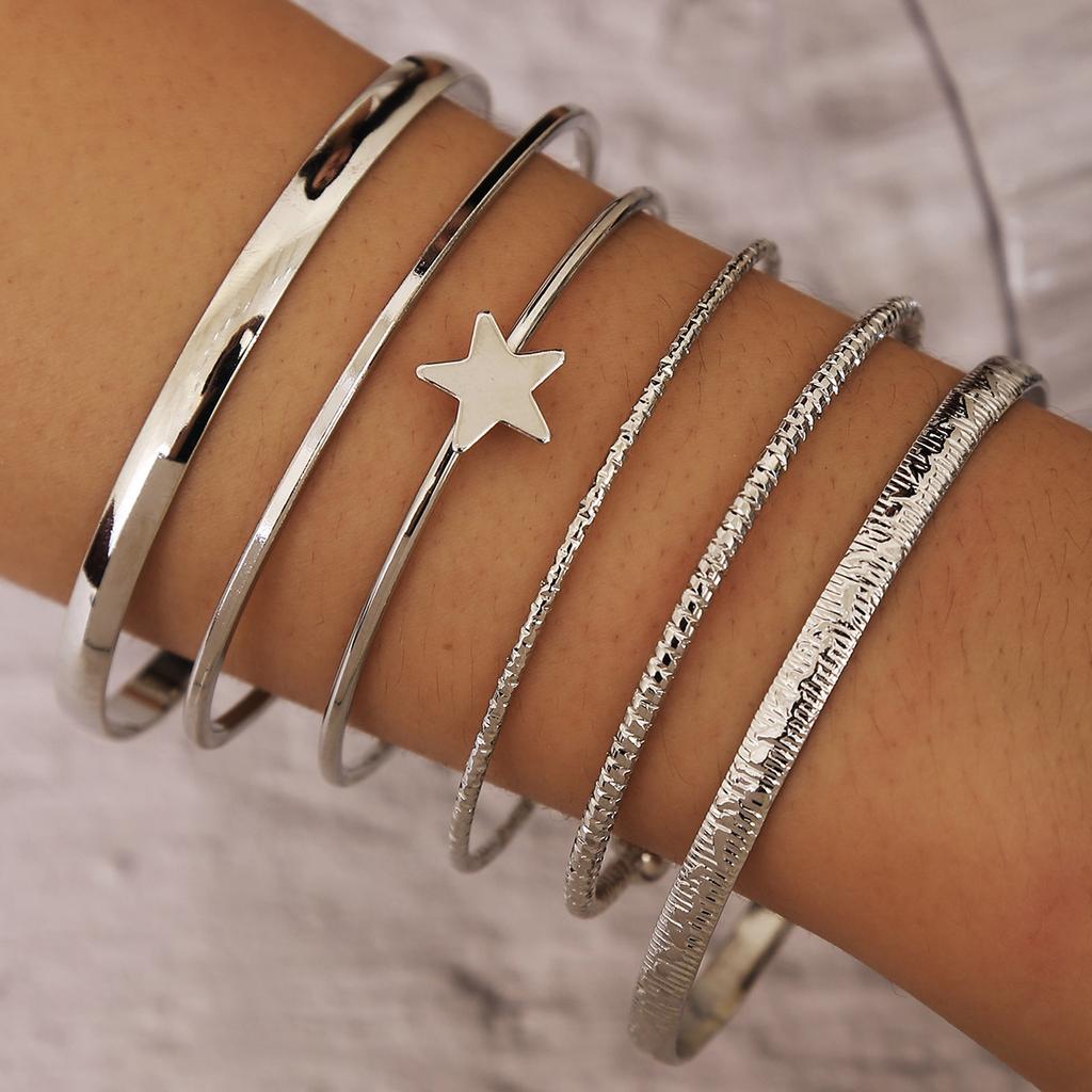 Striped rhombus pattern exaggerated personalized twist design multi-layer opening stacked bracelet women's bracelet set