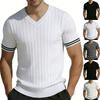 Men's Casual V Neck Short Sleeve T Shirt Ribbed Knit Slim Fit Lightweight Breathable Comfortable Summer Top for Outdoor Indoor Use