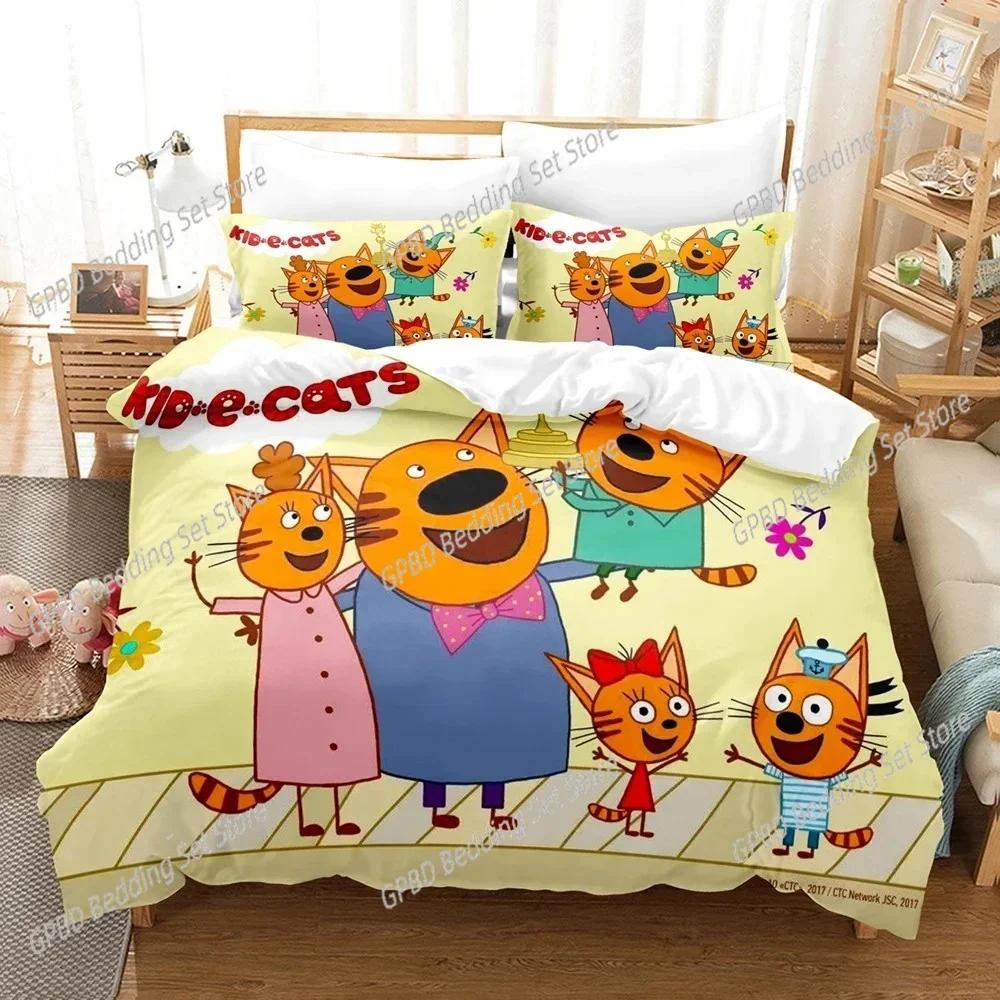 New Print Cartoon Kid-E-Cats Bedding Set Luxury Duvet Cover Comforter Bed Set Quilt Cover Pillowcase,King Queen Twin Size Luxury