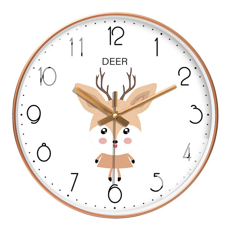 Cartoon Animal Wall Clock Simple Cute Living Room Children's Bedroom Clock Nordic Minimalist Home No Punching Analog Clock 8inch