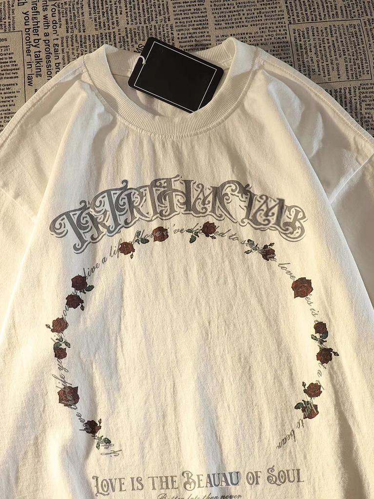 New Fashion American Retro Rose 100 Cotton Adult Mens Daily Cool Comfortable Versatile Soft Breathable Shortsleeved Tshirt