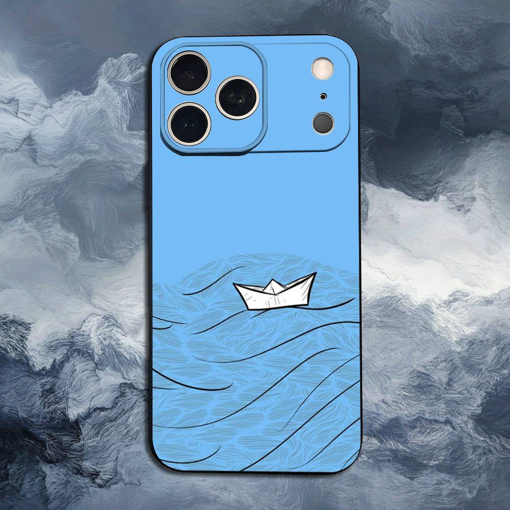 Sailing Boat For iPhone 12,16,11,14,15,17,13,X,Mini,SE,XS,Plus,Pro Max,8,7,XR,Soft Silicone Black Case