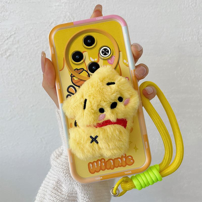 KEYSION Cute 3D Cartoon Plush Case for Infinix Spark 30C with Lanyard Soft Silicone Shockproof Phone Cover for Infinix Spark 30C