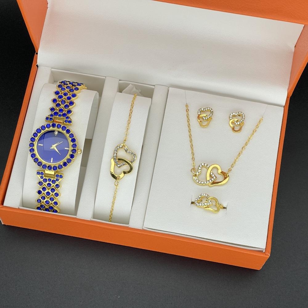 

Набор из 5 предметов женских аксессуаров для часов, украшения Roman Love с бриллиантами, женские кварцевые часы в подарочной коробке.