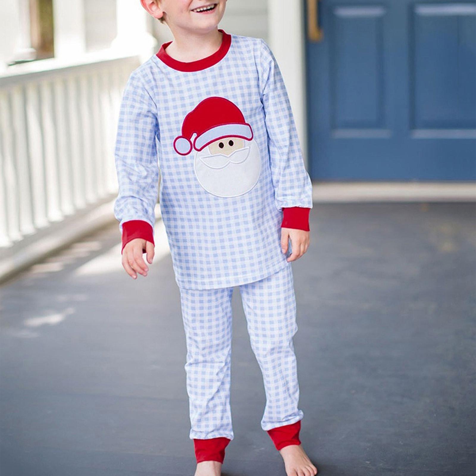 

Пижама для малышей, мальчиков и девочек, рождественские клетчатые топы и штаны с изображением Санты, одежда для сна 150