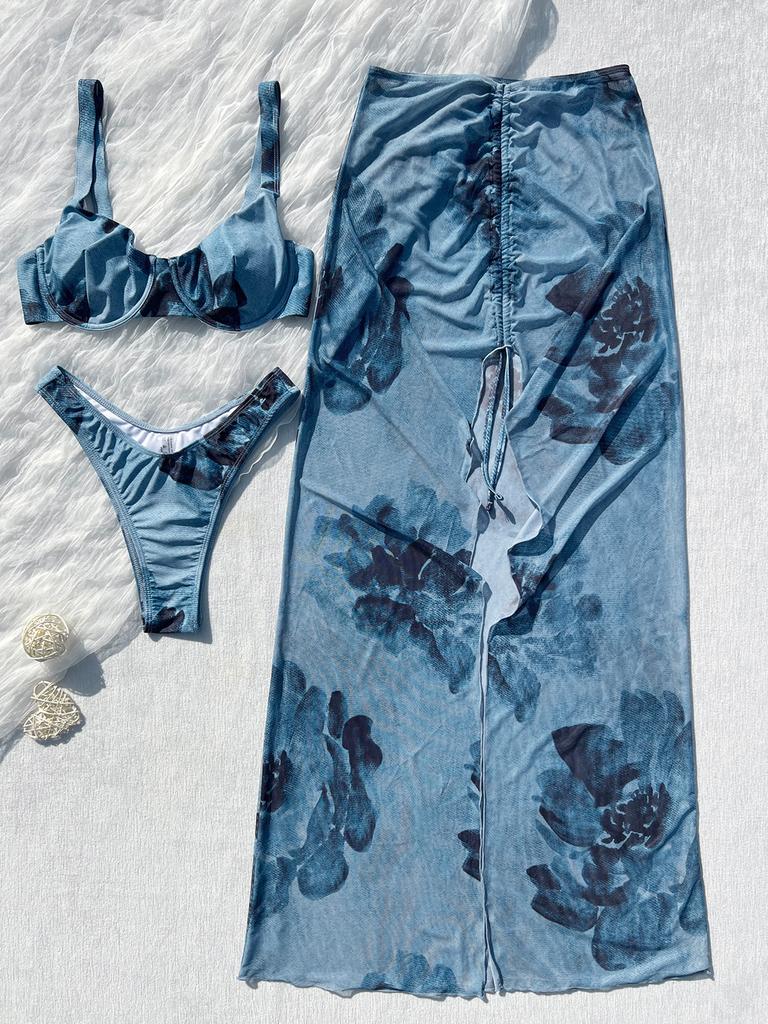 2026 New Print Three Pieces Bikini Sets Swimsuit For Women Push Up Swimwear Female Bikini And Beach Skirt Bathing Suit Beachwear