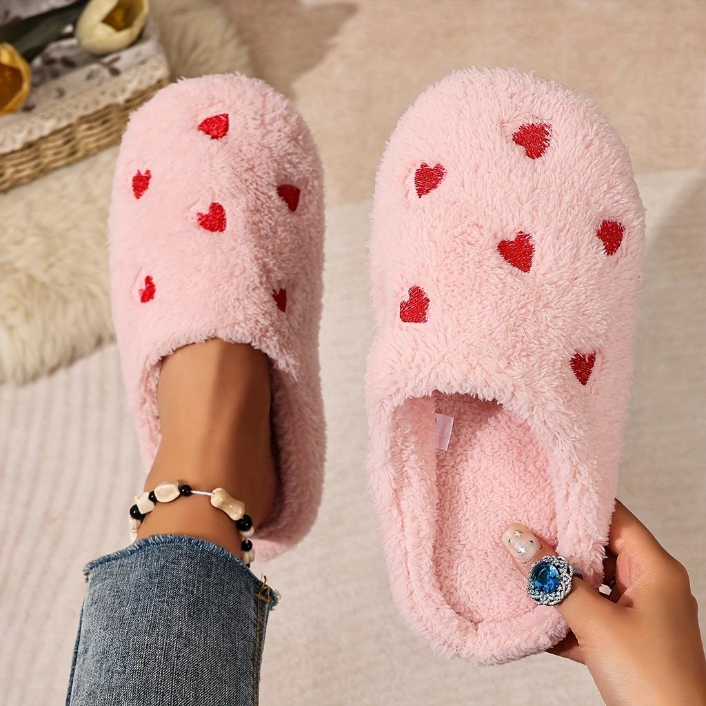 Soft Bottom Embroidered Heart-shaped Warm Slippers - Silent Slippers - Super Soft and Lightweight - Suitable for Use on Floors or Carpets