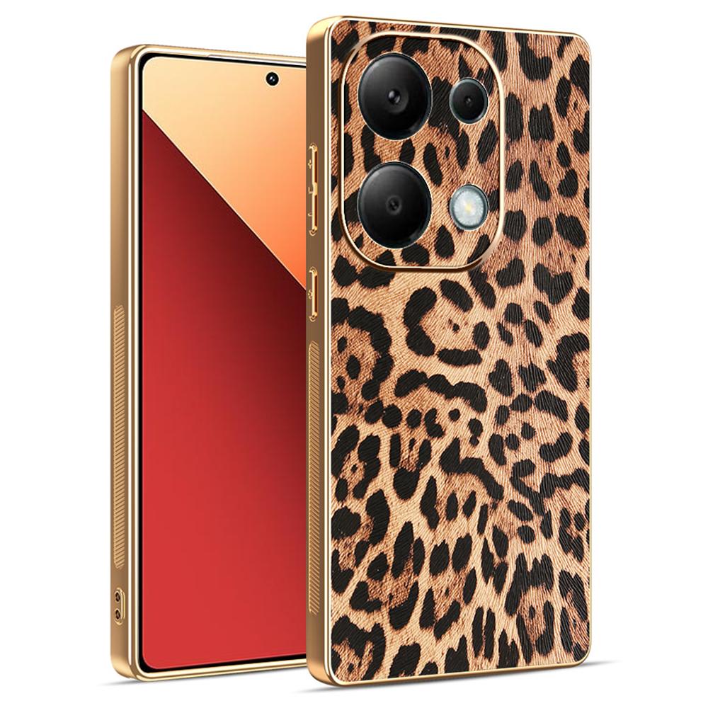 

Phone Case For Xiaomi Redmi Note 13 Pro 4G/Note 14S 4G/Poco M6 Pro 4G Leopard Print PU Leather Coated PC+TPU Electroplating Cover A