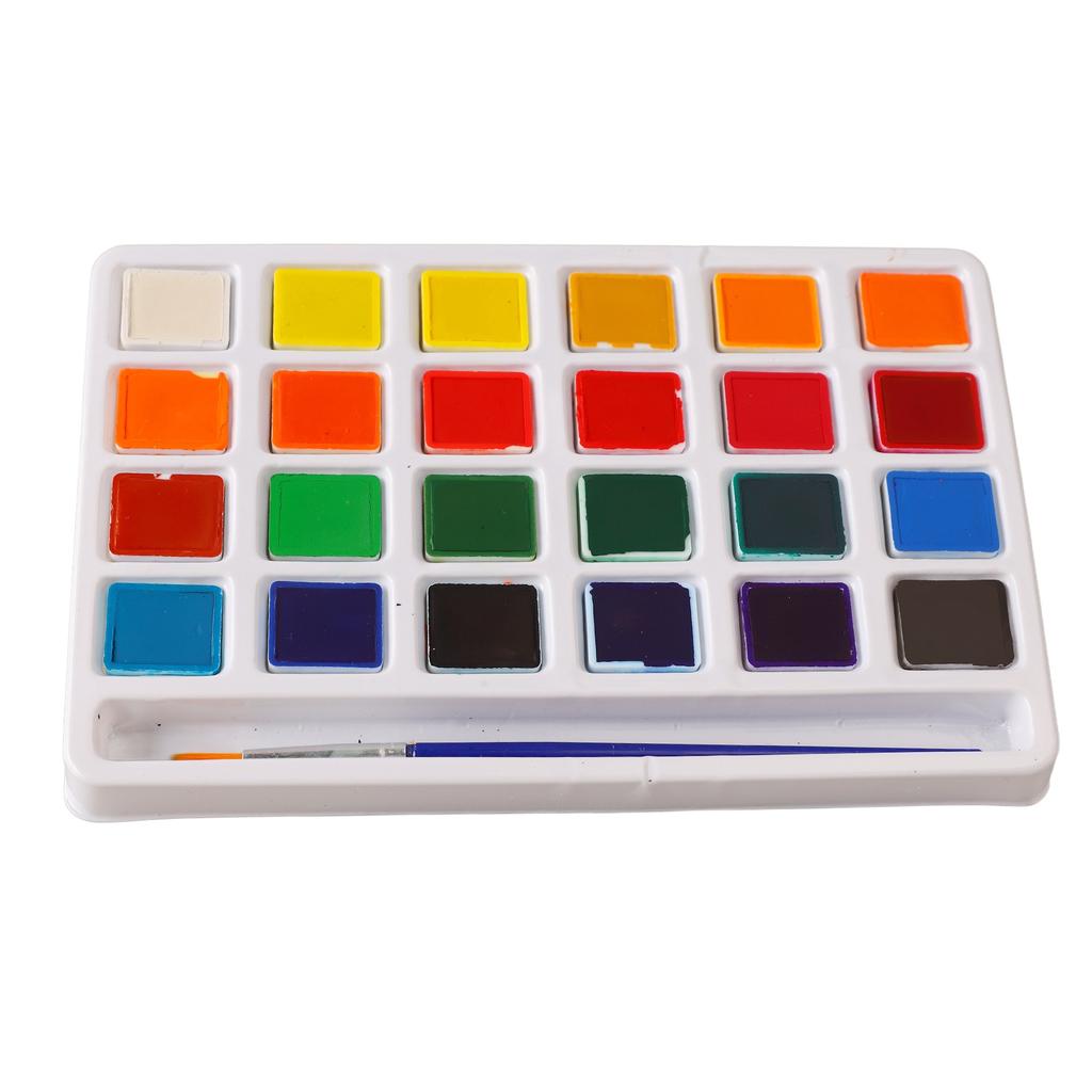 Water Color Paint 24 Colors High Saturation Bright Vibrant Portable Watercolor Paint Set with Brush for Painting