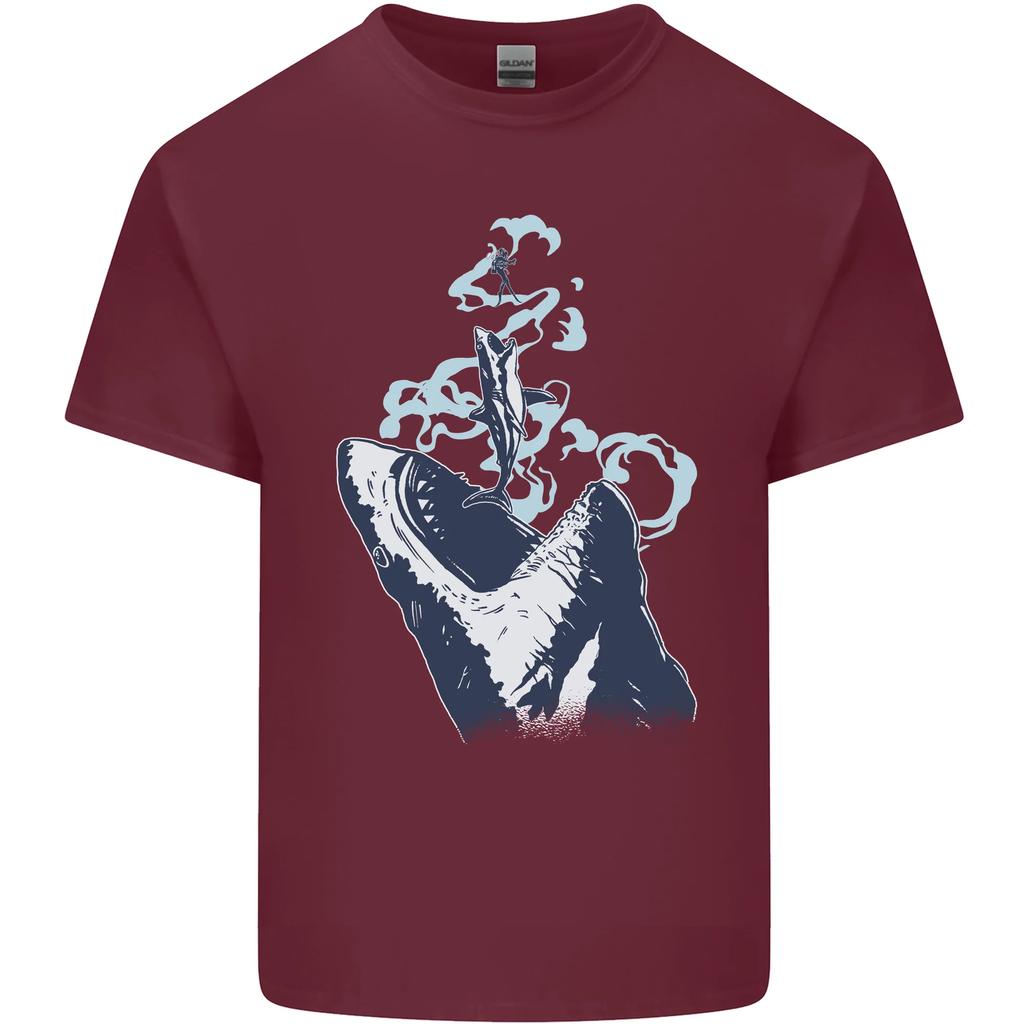 Women's Graphic Tee Megalodon v Great White Shark v Scuba Diver Mens Cotton T-Shirt Tee Top