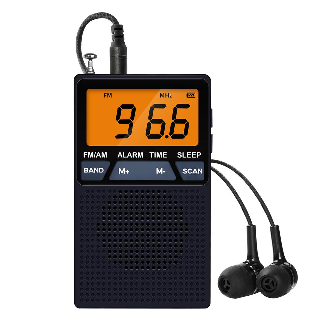 Mini Tragbares FM AM Radio LCD-Anzeige Radioempfänger Eingebauter Lautsprecher Wecker mit 3,5mm Kopfhörerunterstützung Sleep-Timer