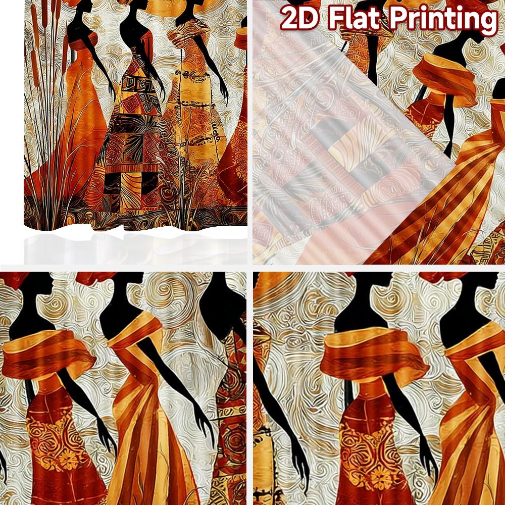 2D flat printing 2pcs Curtain Curtains African Women Carrying Pots Digital Printed Polyester Drapes Family Party for Holiday