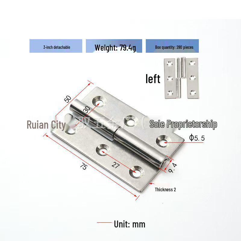 Swing-Open Heavy-Duty 304 Stainless Steel Detachable Wood Cabinet Door Hinge