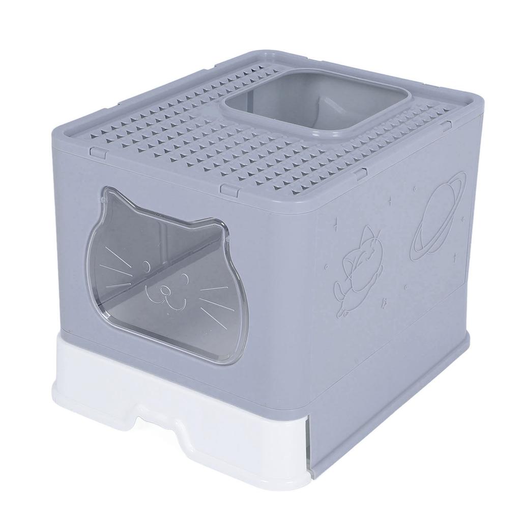 Enclosed Cat Litter Box Anti Splashing Easy to Clean Odor Control Large Top Entry Foldable Kitty Litter Tray with Lid
